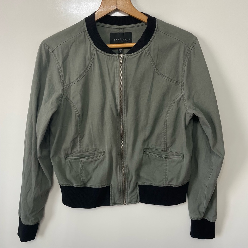Sanctuary Olive Green Lightweight Bomber Jacket, size S